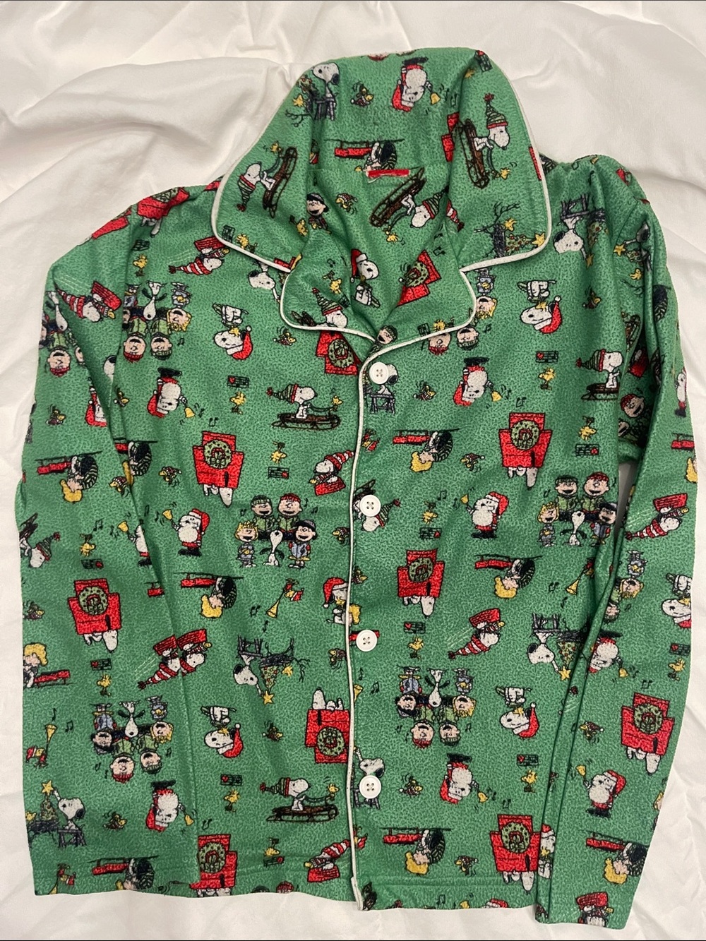 Green Peanuts Holiday Kids Pajama Set - Snoopy Print